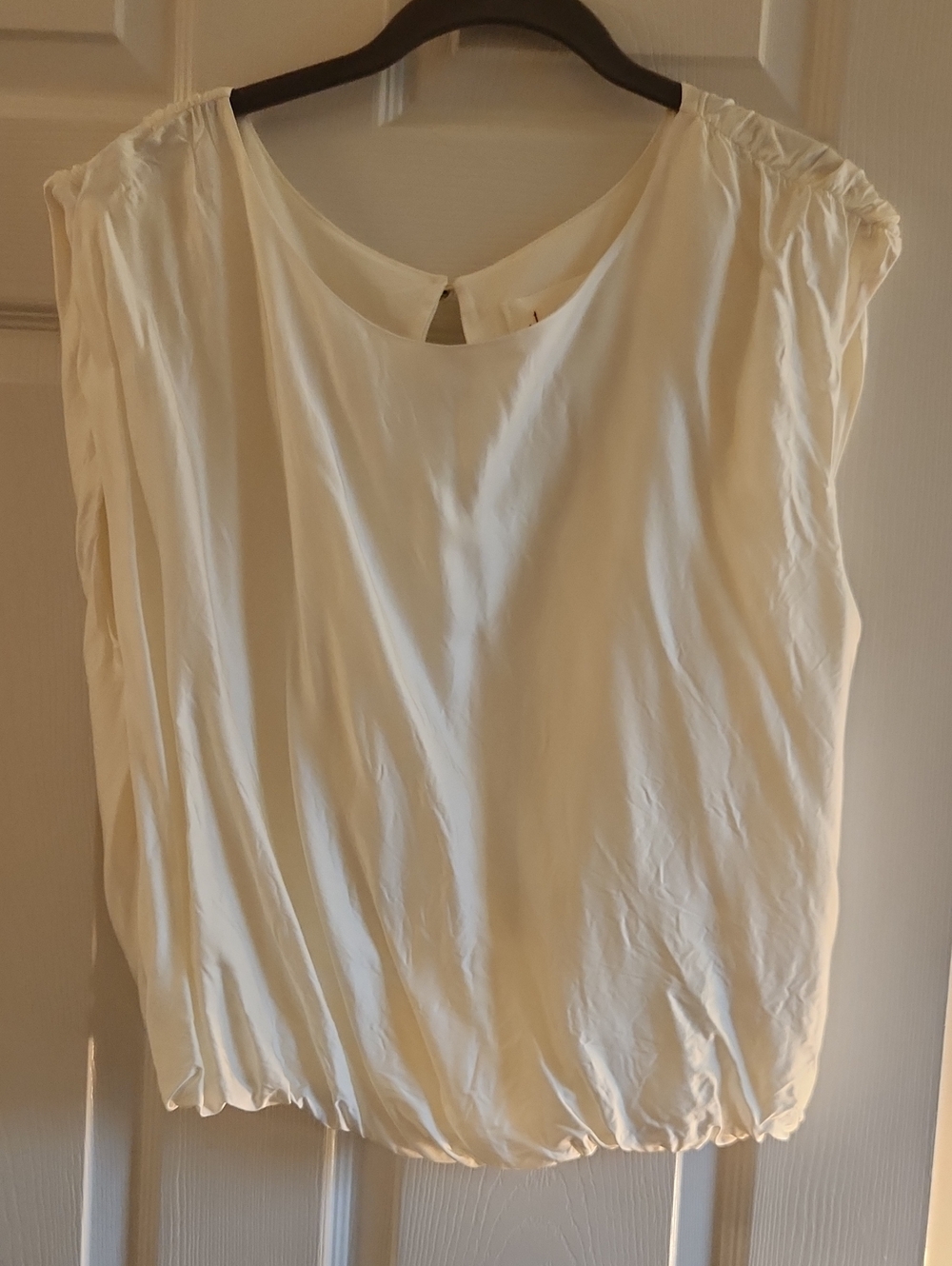 Anthropologie Cream Gathered Neck Sleeveless Top